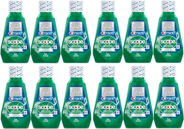Crest Scope Mouthwash, Classic Mouth Rinse, Travel Size 1.2 Ounces (36ml) - Pack of 12