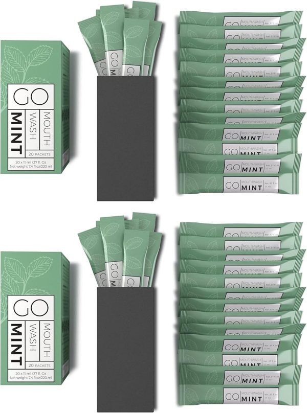 GO Travel Size Mouthwash Packets – Individual Mini Mouthwash for Fresh Breath - TSA Compliant - Smart Packet Design to reduce travel bottle waste - Liquid Mint Flavored Portable Travel Mouthwash Bulk