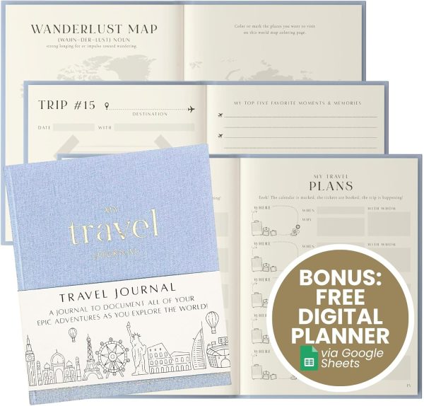 Travel Journal for Women and Men Travel Bucket List Journal 210 Pages Traveler Adventure Notebook – Itinerary Planner Organizer & Traveling Memory Diary Memorial Gift for Travelers - Blue