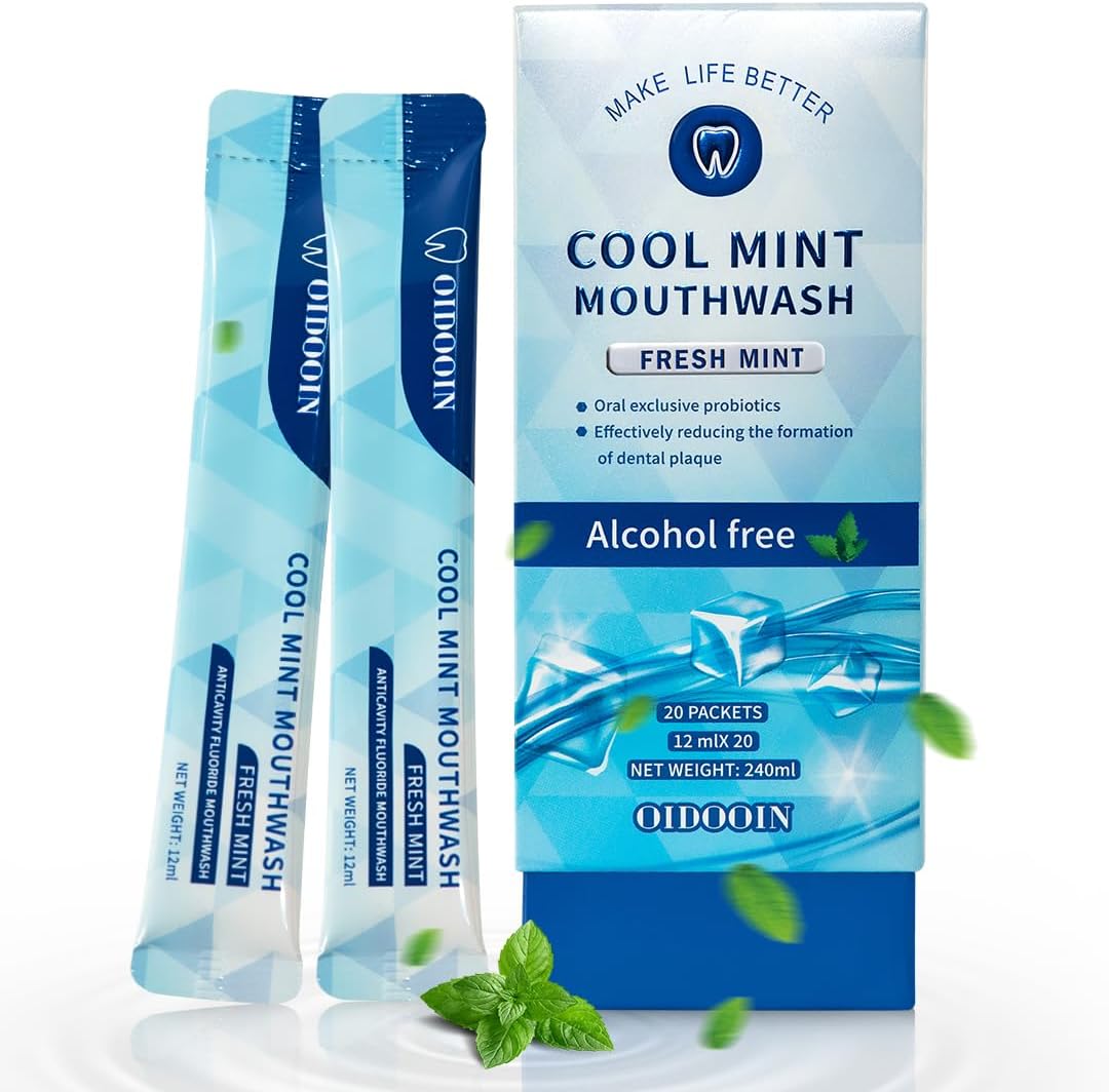 Travel Size MouthWash Packets - TSA Approved Travel Porable mouthwash, Alcohol Free, Natural Ingredients for Bad Breath,Oral Care Treatments (0.37 Fl OZ (Pack of 20))