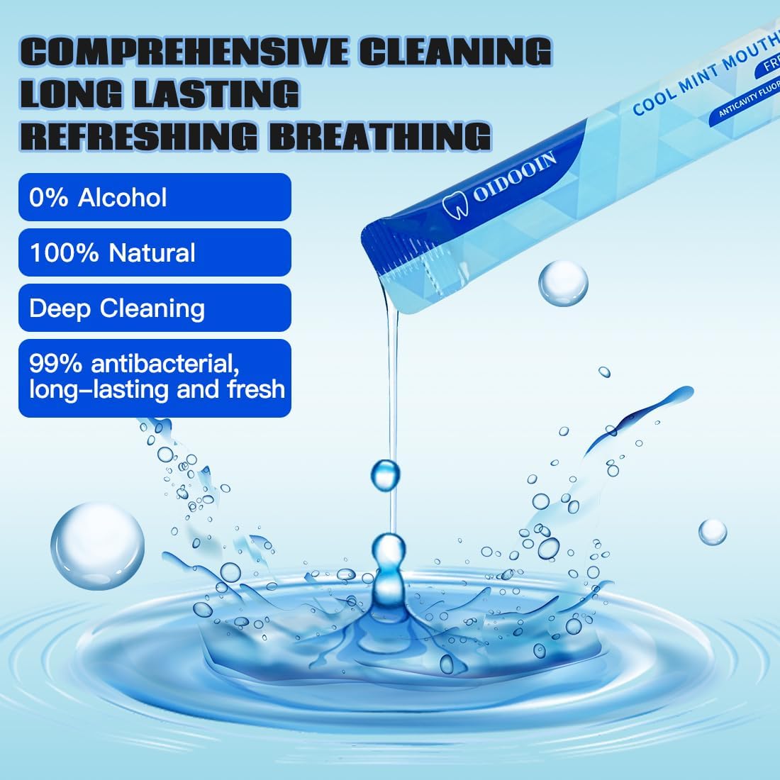 Travel Size MouthWash Packets - TSA Approved Travel Porable mouthwash, Alcohol Free, Natural Ingredients for Bad Breath,Oral Care Treatments (0.37 Fl OZ (Pack of 20)) - Image 2