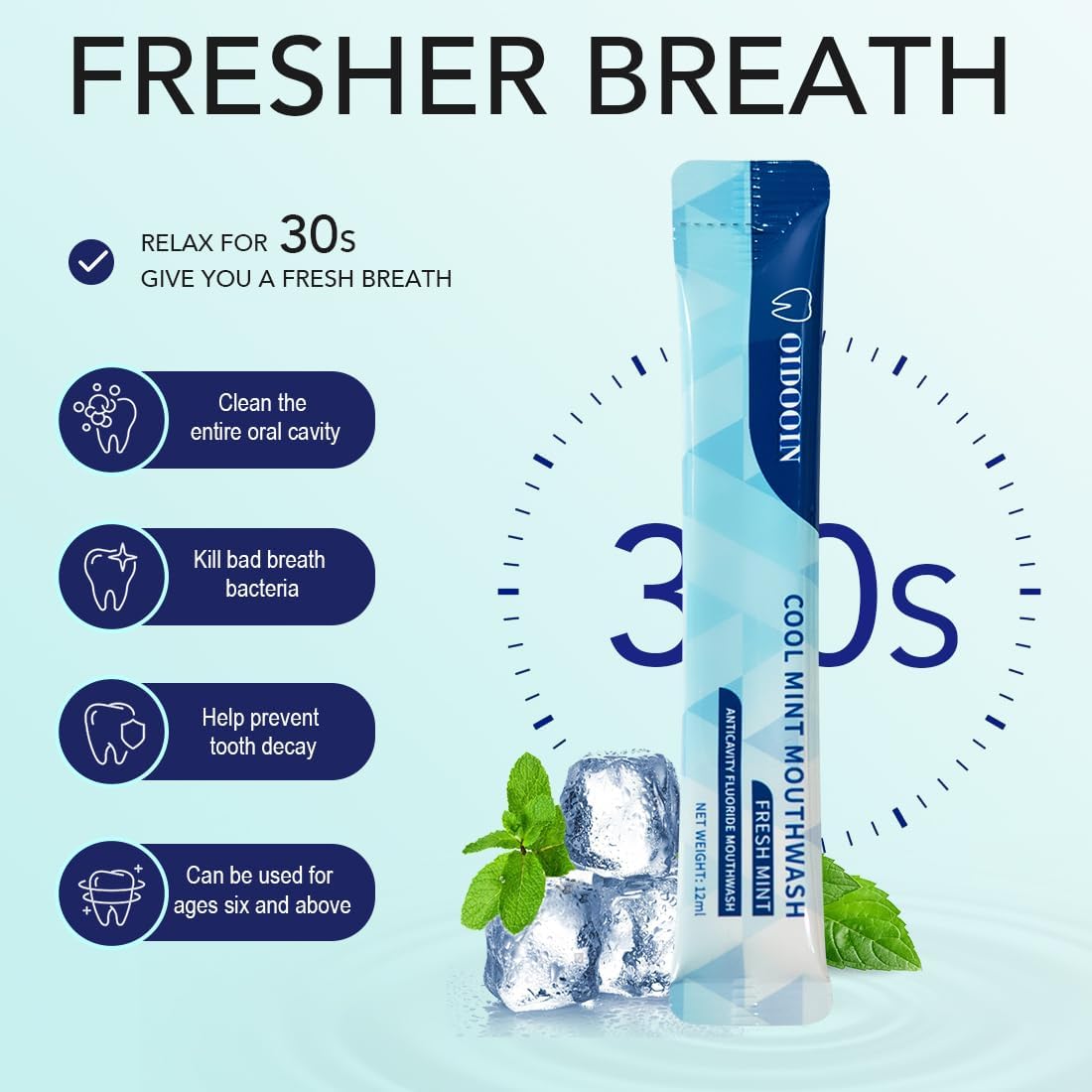 Travel Size MouthWash Packets - TSA Approved Travel Porable mouthwash, Alcohol Free, Natural Ingredients for Bad Breath,Oral Care Treatments (0.37 Fl OZ (Pack of 20)) - Image 3